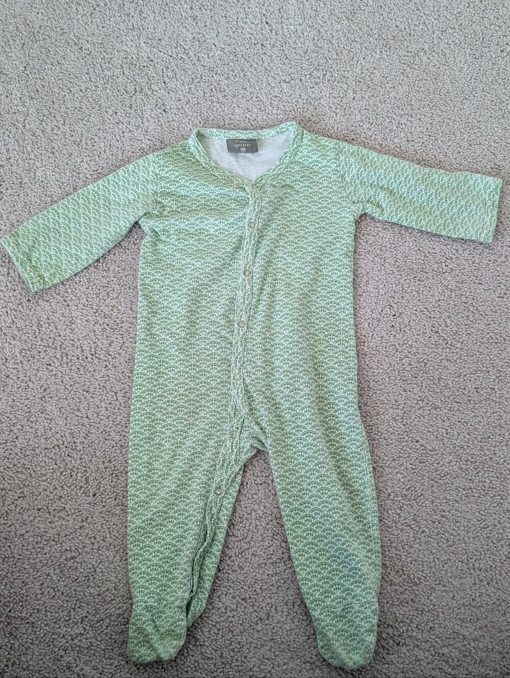 kate quinn One-Piece Bodysuit Footie 6-9 Months Organic Cotton Green White Long